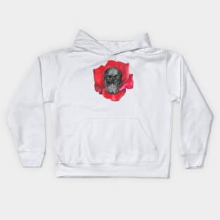 Human skull with rose Kids Hoodie